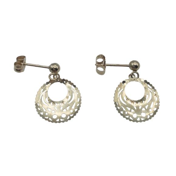 14K Solid Gold Filigree Dangle Earrings - Picture 9 of 11